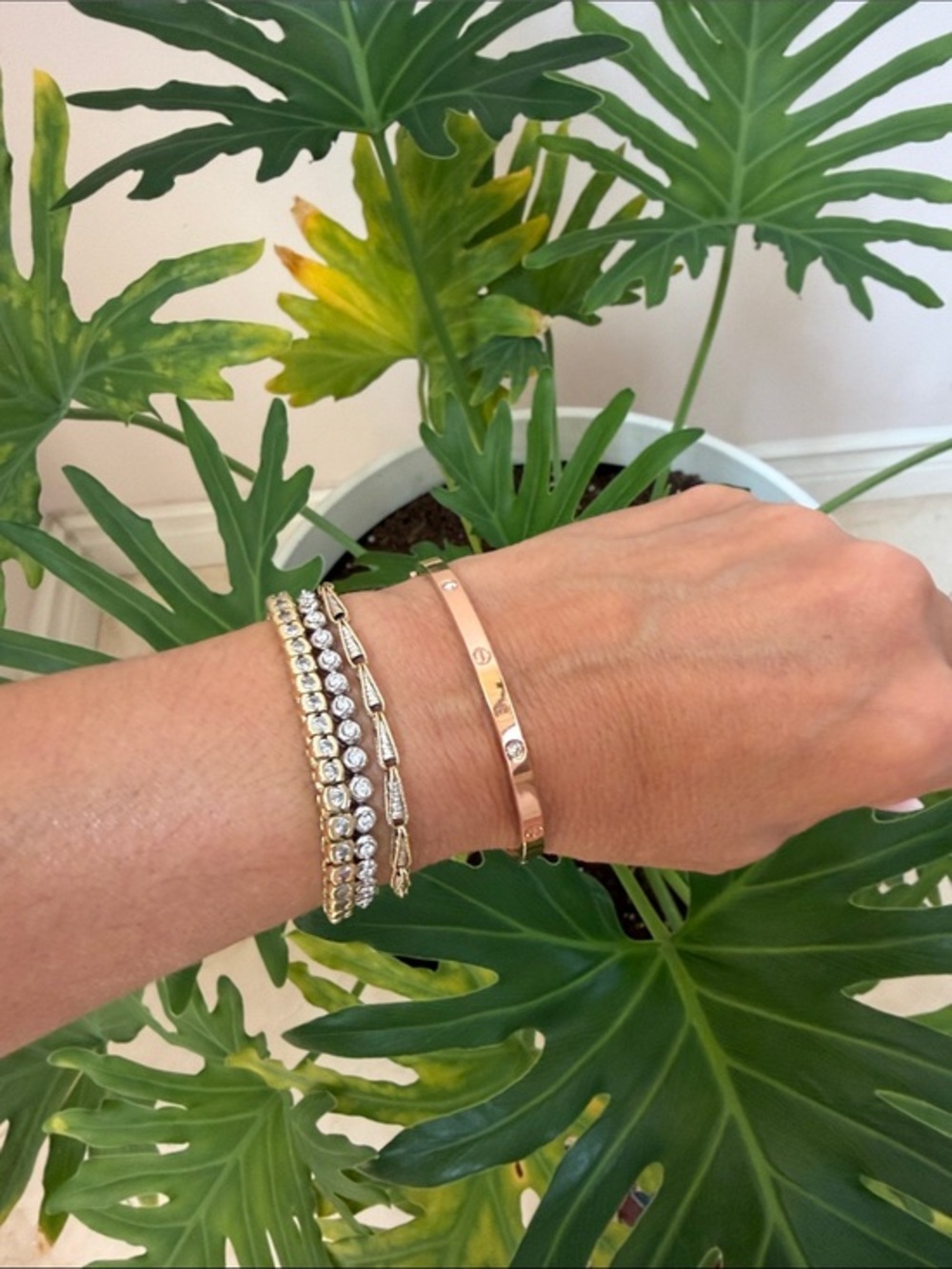 New Rose Gold plated Bangle with CZ stones size 17
